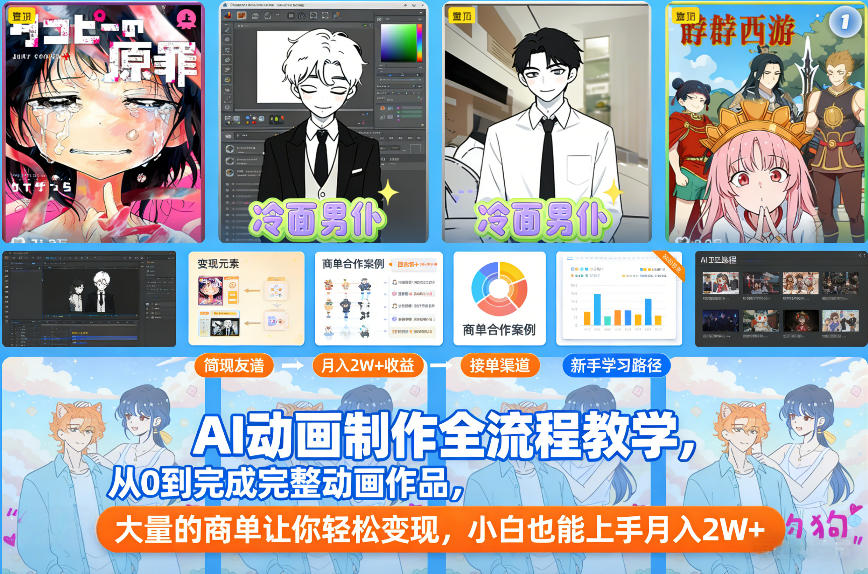 277f0b3acc61ddbc2ce2d7e9bd38a38b.jpeg AI动画制作全流程教学,从0到完成完整动画作品,大量的商单让你轻松变现,小白也能上手月入2W+