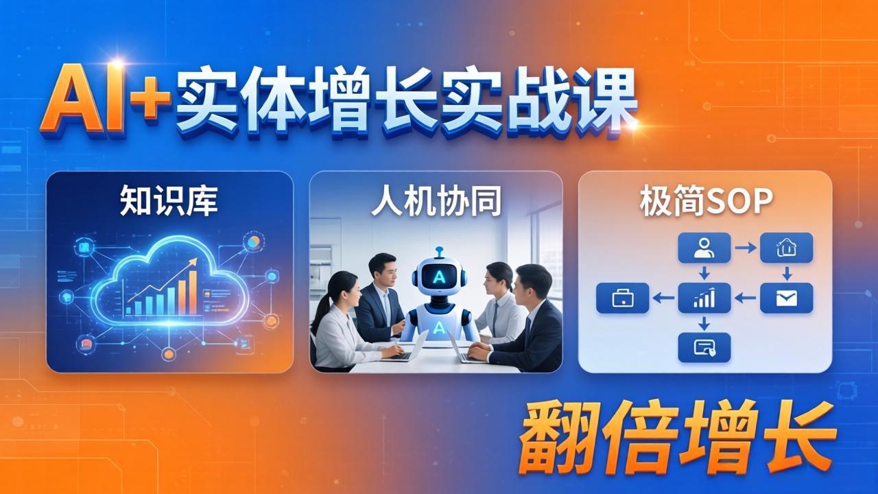 27a16bbe85113586fc71a467bfba70b1.jpeg AI+实体增长实战课:知识库+人机协同+极简SOP,助力实体业务翻倍增长