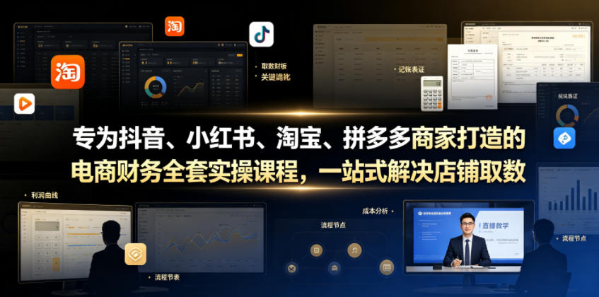 专为抖音、小红书、淘宝、拼多多商家打造的电商财务全套实操课程，一站式解决店铺取数、记账、报税全流程难题-鼎铸网