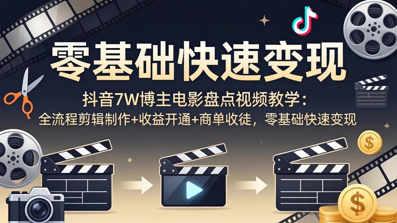 284f459536271d7cb45b917478d5a918.jpeg 抖音7W博主电影盘点视频教学:全流程剪辑制作+收益开通+商单收徒,零基础快速变现