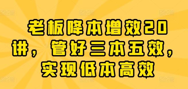 28b79df0b62d0faa4c5a0373f0eb7a4f.jpeg 老板降本增效20讲,管好三本五效,实现低本高效