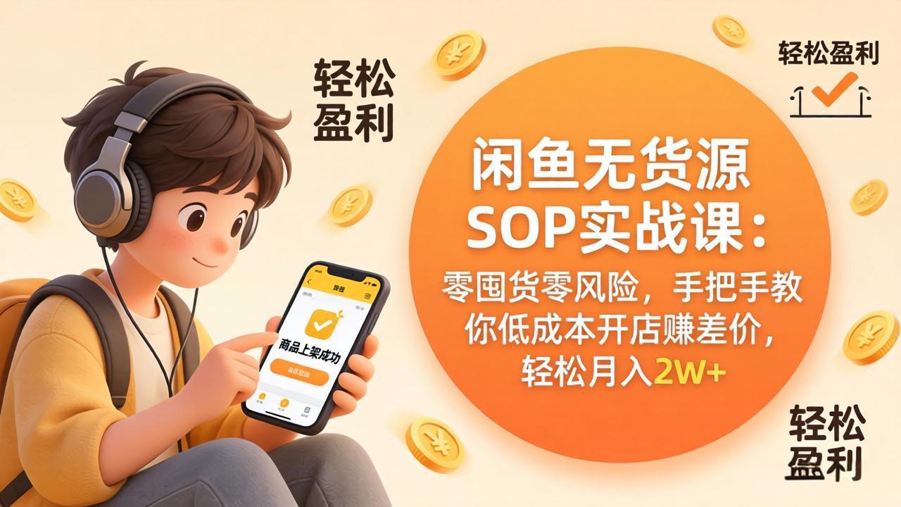闲鱼无货源SOP实战课：零囤货零风险，手把手教你低成本开店赚差价，轻松月入2w+-鼎铸网