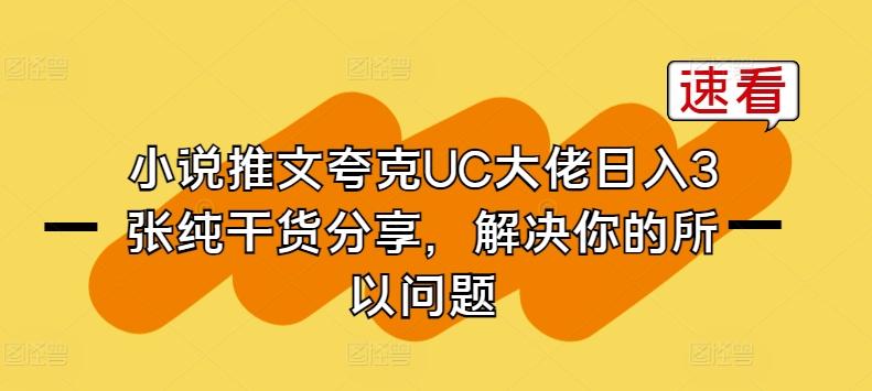 小说推文夸克UC大佬日入3张纯干货分享，解决你的所以问题-鼎铸网
