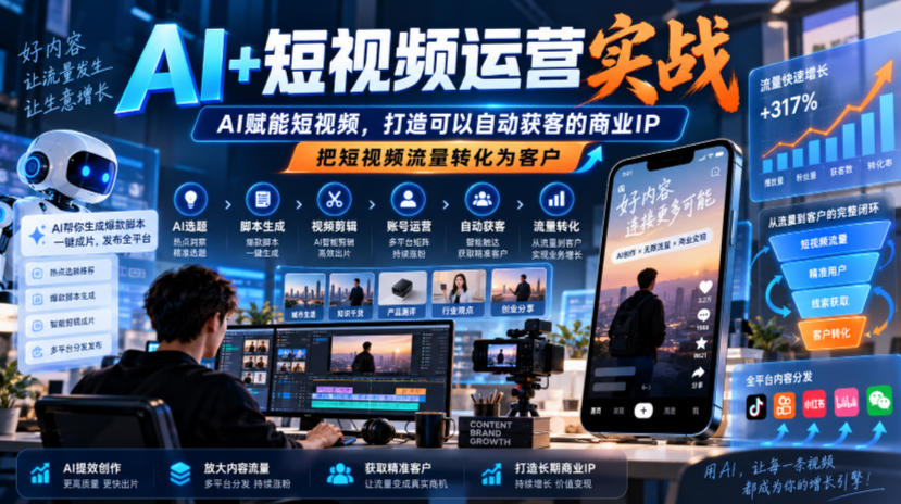 AI+短视频运营实战，AI赋能短视频，打造可以自动获客的商业IP，把短视频流量转化为客户-鼎铸网