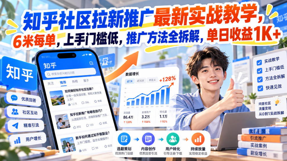 知乎社区拉新推广最新实战教学,6米每单,上手门槛低,推广方法全拆解,单日收益1K+!(更新0930)-鼎铸网