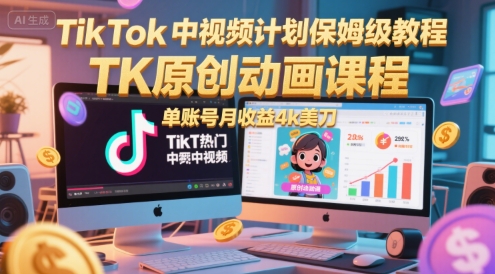 29d7895a0a50319e039287d87852ef32.jpeg TikTok中视频计划保姆级教程,TK原创动画课程,单账号月收益4k美刀