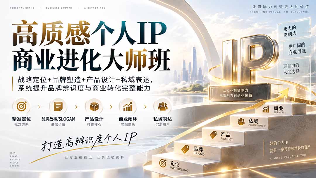 高质感个人IP商业进化大师班:战略定位+品牌塑造+产品设计+私域表达,系统提升品牌辨识度与商业转化完整能力-鼎铸网