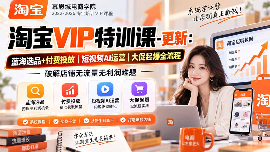 2a63f93eb670d1c9c6f2986016eaee36.jpeg 淘宝VIP特训课-更新0917:蓝海选品+付费投放|短视频AI运营|大促起爆全流程,破解店铺无流量无利润难题