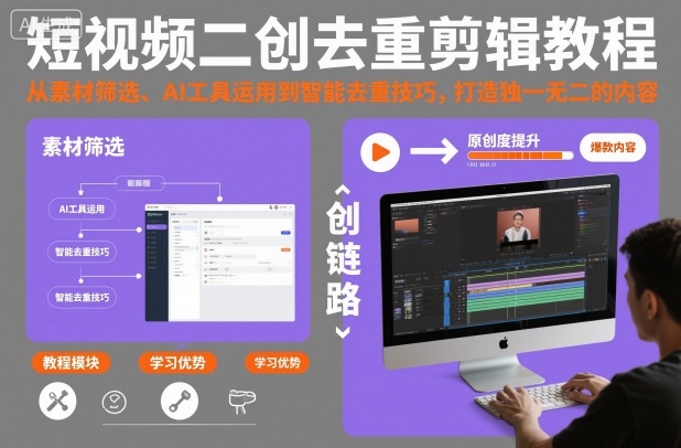 2a7c3857b2ec2890837e284e4b4d5bed.jpeg 短视频二创去重剪辑教程,从素材筛选、AI工具运用到智能去重技巧,打造独一无二的内容