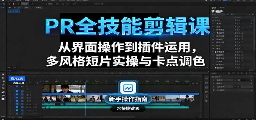 PR全技能剪辑课:从界面操作到插件运用,多风格短片实操与卡点调色-鼎铸网