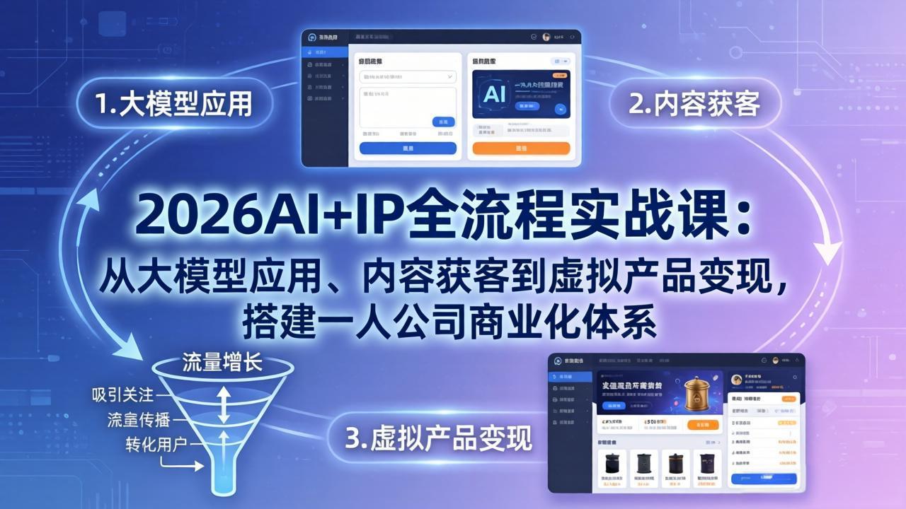 2026AI+IP全流程实战课：从大模型应用、内容获客到虚拟产品变现，搭建一人公司商业化体系-鼎铸网