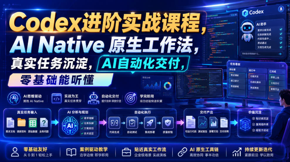 2b03ecb5e5a1a615d591ae204c3dd202.jpeg Codex进阶实战课|AI Native原生工作法,22节真实任务落地,从配置到AI自动化交付全链路教程