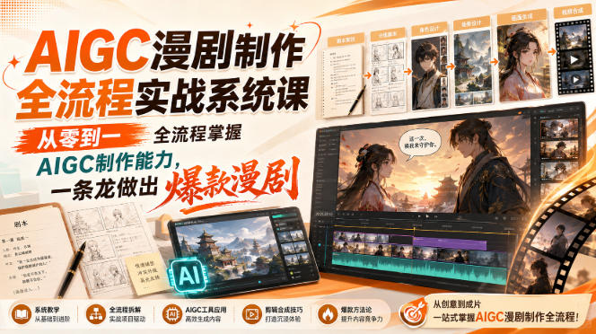 2b42d3201541d7156a4381bbc4cd686d.jpeg AIGC漫剧制作全流程实战系统课,从零到一全流程掌握AIGC制作能力,一条龙做出爆款漫剧