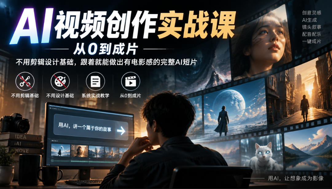 AI视频创作实战课，从0到成片，不用剪辑设计基础，跟着就能做出有电影感的完整AI短片-鼎铸网