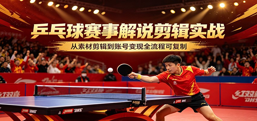 乒乓球赛事解说剪辑实战,从素材剪辑到账号变现全流程可复制-鼎铸网