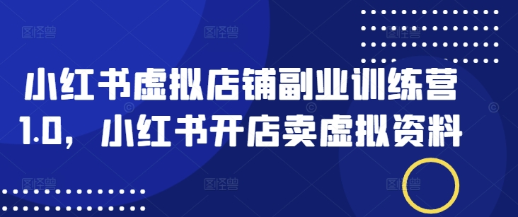 小红书虚拟店铺副业训练营1.0，小红书开店卖虚拟资料-鼎铸网