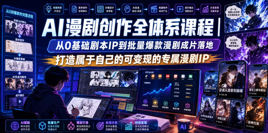 2bf0601b7884ae230a88508e06f84398.jpeg AI漫剧创作全体系课程|从0基础剧本IP到批量爆款漫剧成片落地,打造属于自己的可变现的专属漫剧IP