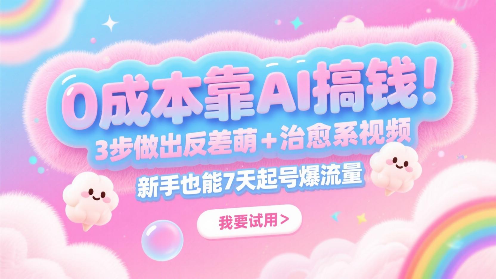 0成本靠AI搞钱！3步做出反差萌+治愈系视频，新手也能7天起号爆流量，月入5位数-鼎铸网