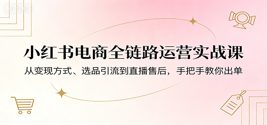 小红书电商全链路运营实战课:从变现方式、选品引流到直播售后,手把手教你出单-鼎铸网