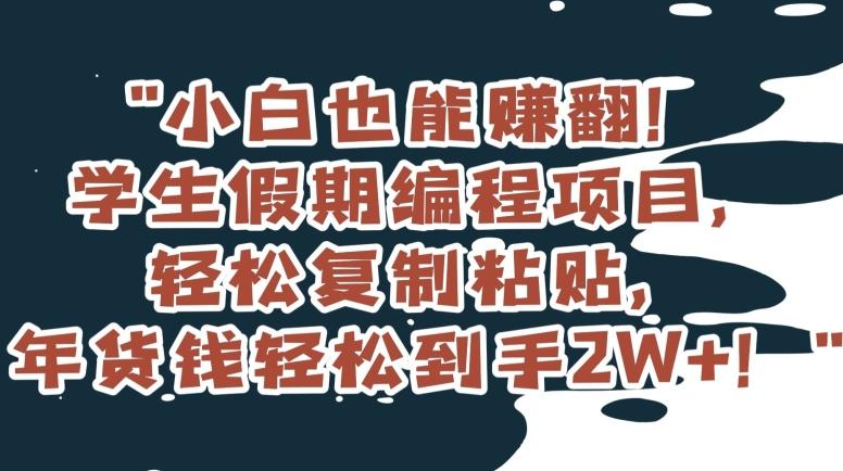 2c9eb910a61abd87c340022dd7e6e58d.jpeg 小白也能赚翻!学生假期编程项目,轻松复制粘贴,年货钱轻松到手2W+【揭秘】