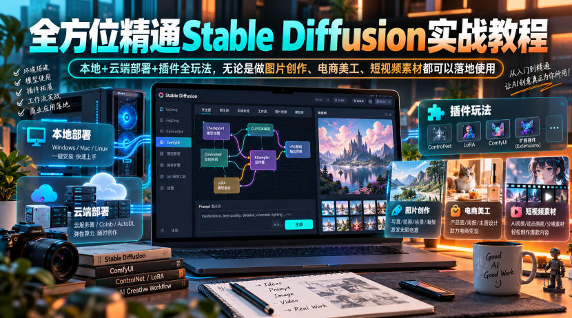 全方位精通Stable Diffusion实战教程｜本地+云端部署+插件全玩法，无论是做图片创作、电商美工、短视频素材都可以落地使用-鼎铸网