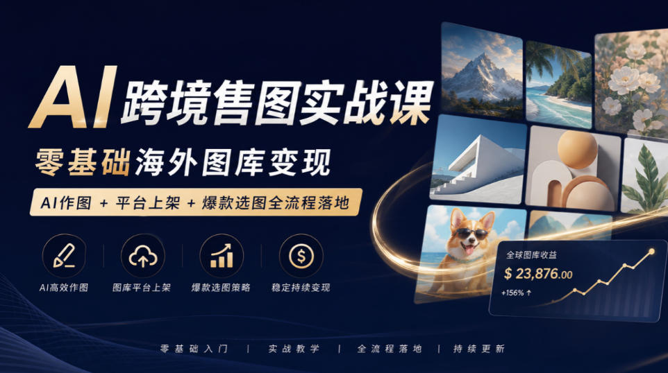 AI跨境售图实战课，零基础海外图库变现，AI作图+平台上架+爆款选图全流程落地-鼎铸网