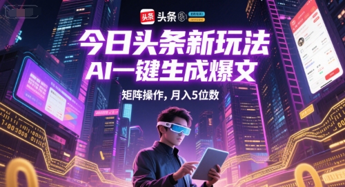 2cddcb9373e97b4fe5a1ea7dab877719.jpeg 今日头条新玩法,AI一键生成爆文,矩阵操作,月入5位数