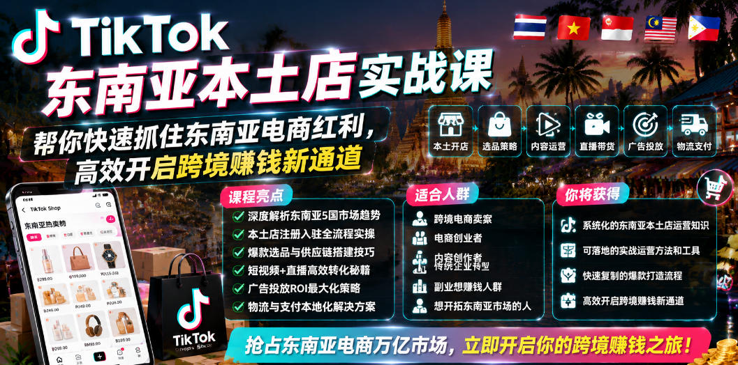 TikTok东南亚本土店实战课，帮你快速抓住东南亚电商红利，高效开启跨境賺钱新通道-鼎铸网
