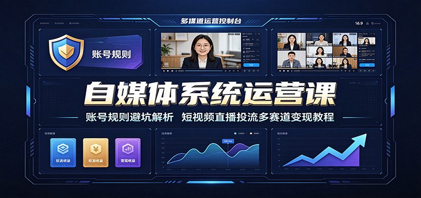 自媒体系统运营课:账号规则避坑解析,短视频直播投流多赛道变现教程-鼎铸网