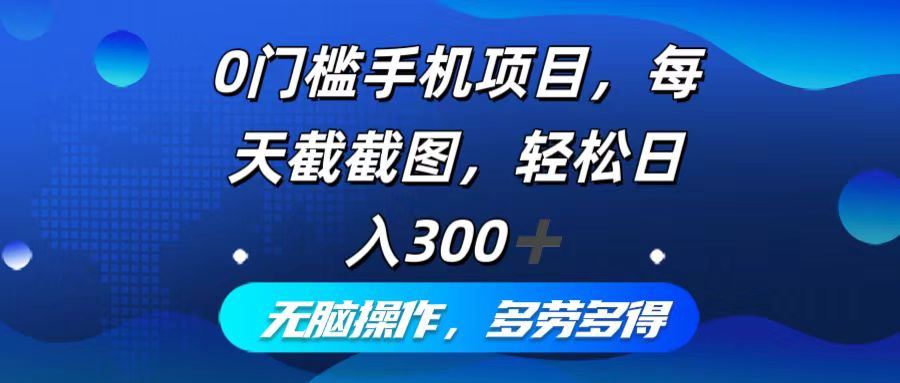 0门槛手机项目，每天截截图，轻松日入300+，无脑操作多劳多得-鼎铸网