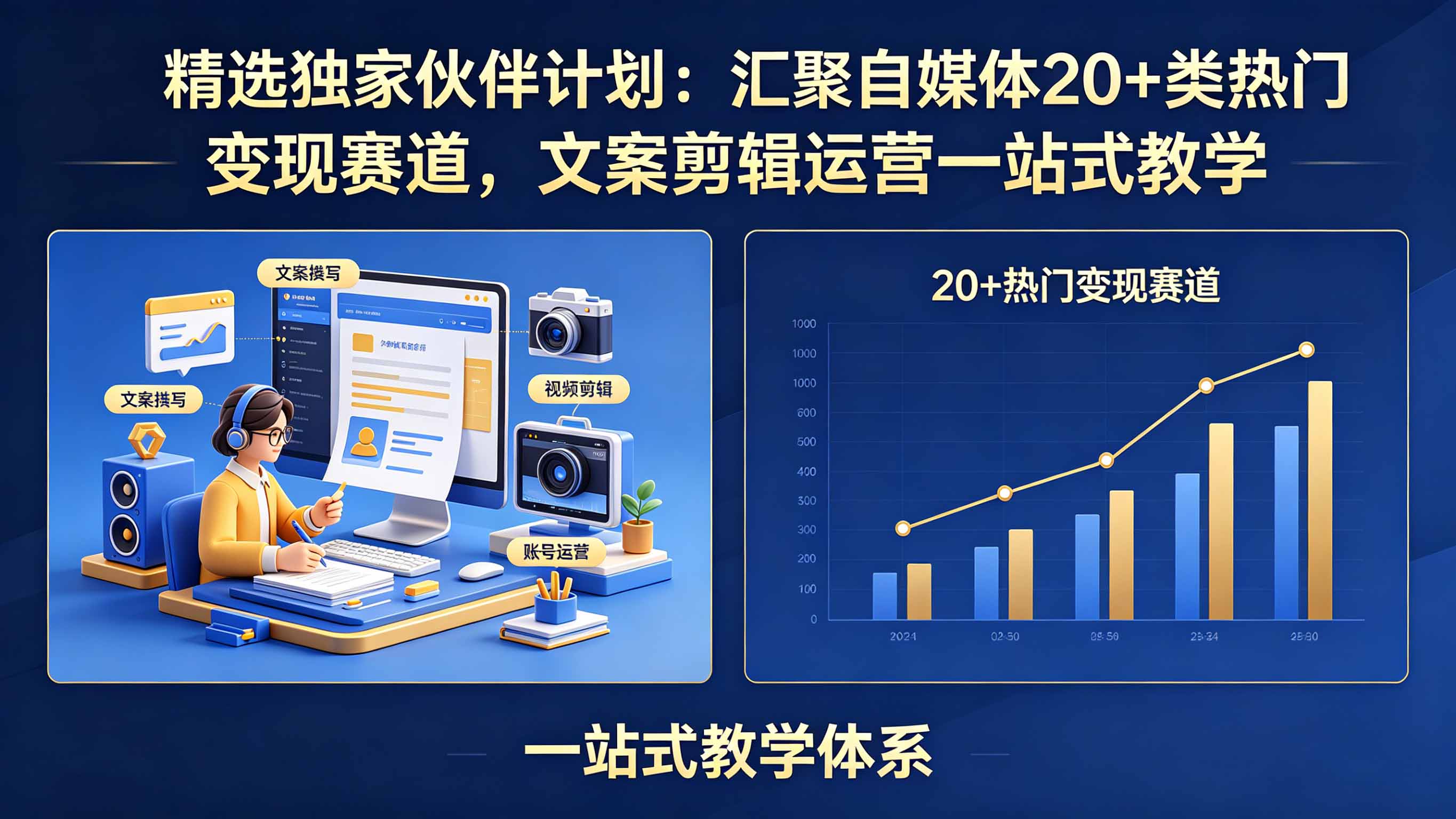 精选独家伙伴计划:汇聚自媒体20+类热门变现赛道,文案剪辑运营一站式教学-鼎铸网