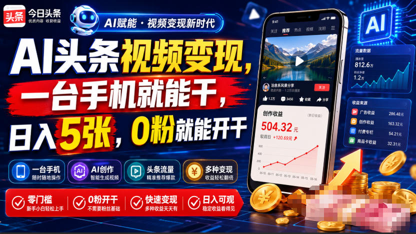 2e1517c4536532a4b583acaa19d428ae.jpeg AI头条视频变现,一台手机就能干,日入5张,0粉就能开干
