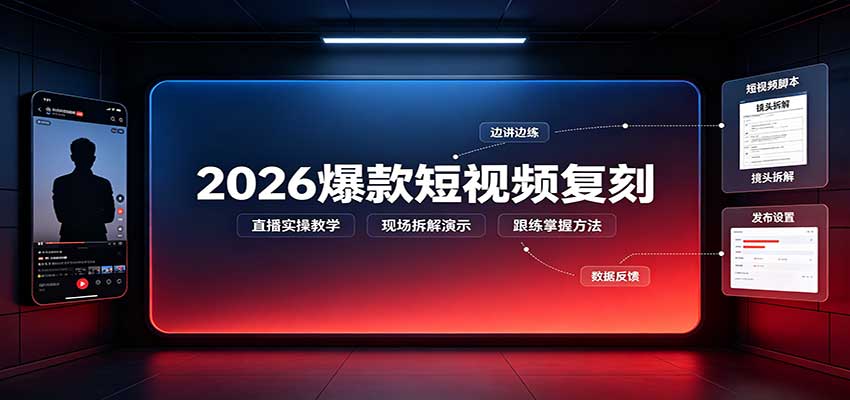 2026爆款短视频复刻：直播实操教学，配套文字文档掌握全流程-鼎铸网