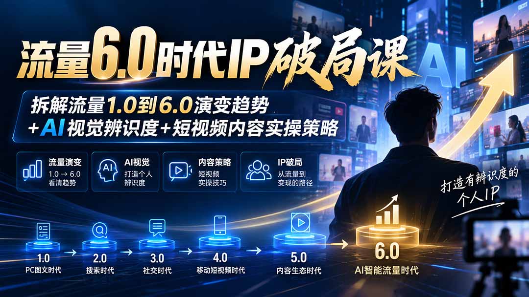2e36385bf16310d82b2f49c28c709f11.jpeg 流量6.0时代IP破局课:拆解流量1.0到6.0演变趋势+AI视觉辨识度+短视频内容实操策略
