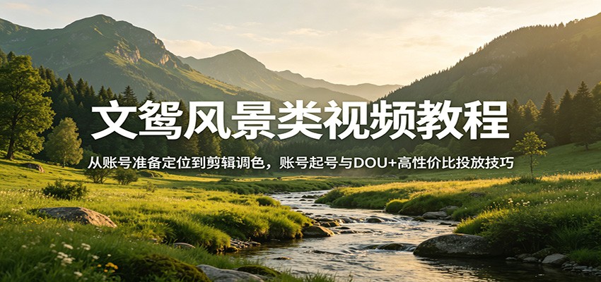 文鸳风景类视频教程:从账号准备定位到剪辑调色,账号起号与DOU+高性价比投放技巧-鼎铸网