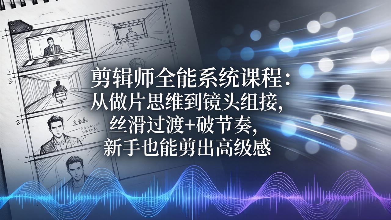 剪辑师全能系统课程:从做片思维到镜头组接,丝滑过渡+破节奏,新手也能剪出高级感-鼎铸网