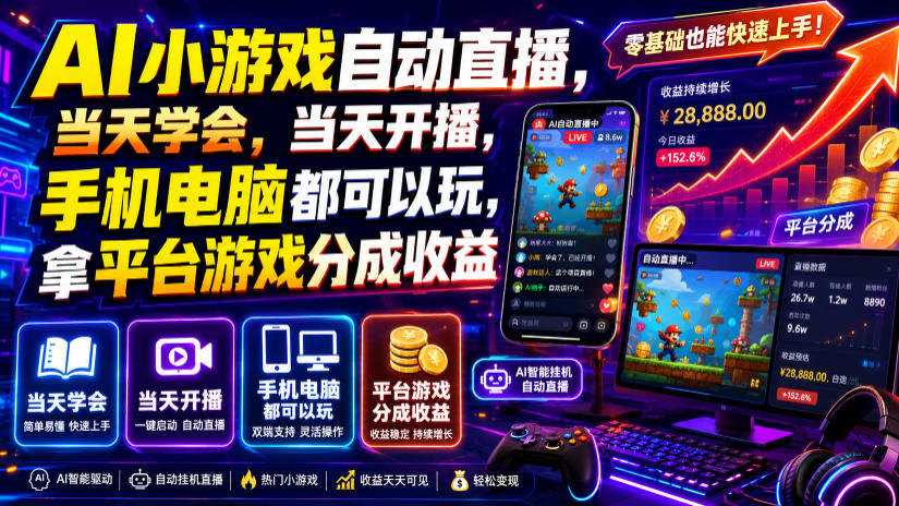 2eb76f78f1b9fcfca1d9965fe390495a.jpeg AI小游戏自动直播,当天学会,当天开播,手机电脑都可以玩,拿平台游戏分成收益