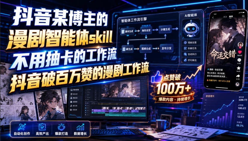 抖音某博主的漫剧智能体skill,不用抽卡的工作流,抖音破百万赞的漫剧工作流-鼎铸网