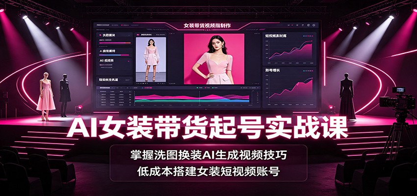 AI女装带货起号实战课:掌握洗图换装AI生成视频技巧,低成本搭建女装短视频账号-鼎铸网