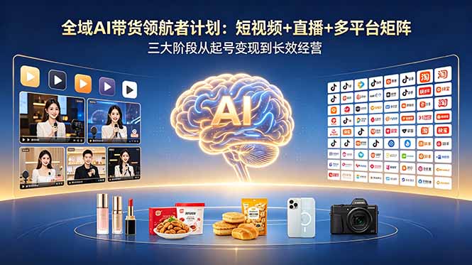 全域AI带货领航者计划:短视频+直播+多平台矩阵,三大阶段从起号变现到长效经营-鼎铸网