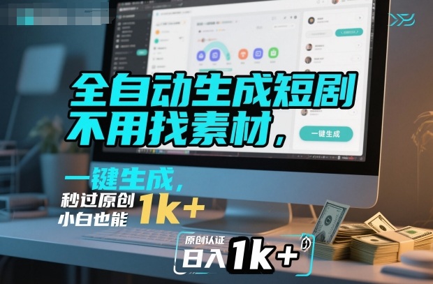 全自动生成短剧，不用找素材，不用剪辑，一键生成，秒过原创，小白也能轻松日入1k+【揭秘】-鼎铸网