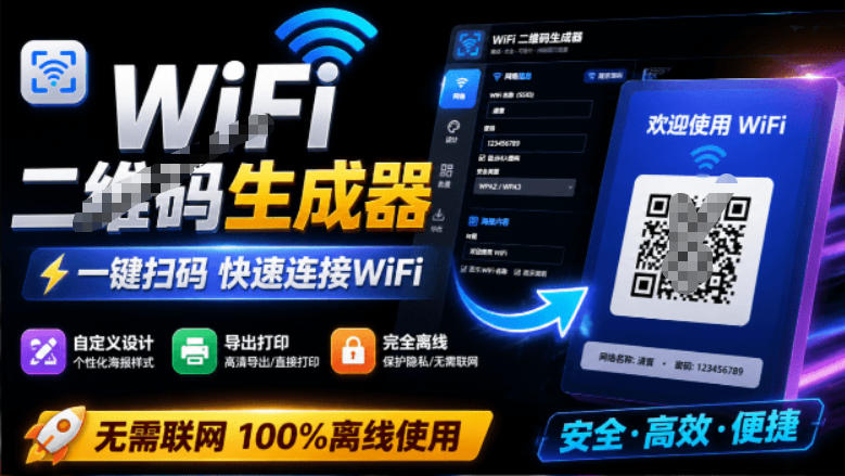 303d3ff1d226d996c39bd0a643765f78.jpeg 完全离线使用!WiFi二维码生成器,一键扫码快速连接WiFi,支持自定义风格导出WiFi二维码生成器