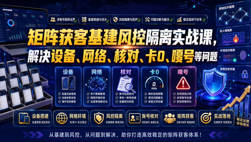 矩阵获客基建风控隔离实战课,解决设备、网络、核对、卡0、嘎号等问题-鼎铸网