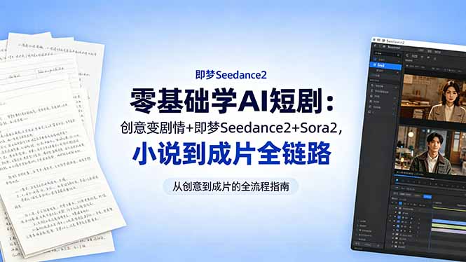 零基础学AI短剧:创意变剧情+即梦Seedance2+Sora2,小说到成片全链路-鼎铸网