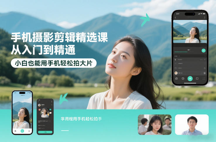手机摄影剪辑精选课,从入门到精通,小白也能用手机轻松拍大片-鼎铸网