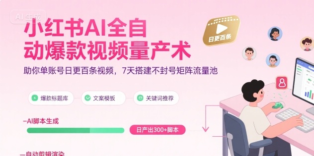 31918b1088d45a1d898403dabae0d956.jpeg 小红书AI全自动爆款视频量产术,助你单账号日更百条视频,7天搭建不封号矩阵流量池