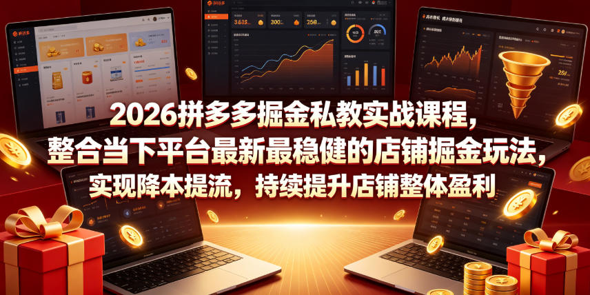 2026拼多多掘金私教实战课程，整合当下平台最新最稳健的店铺掘金玩法，实现降本提流，持续提升店铺整体盈利-鼎铸网