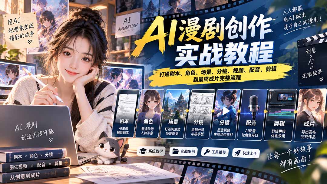 2026 AI漫剧创作实战教程：打通剧本、角色、场景、分镜、视频、配音、剪辑到最终成片完整流程-鼎铸网