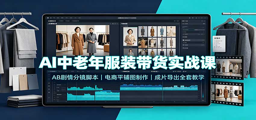 AI中老年服装带货实战课：AB剧情分镜脚本，电商平铺图制作，成片导出全套教学-鼎铸网