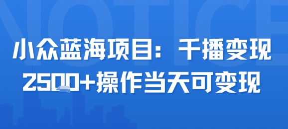 小众蓝海项目，千播变现2.5k+操作当天可变现-鼎铸网